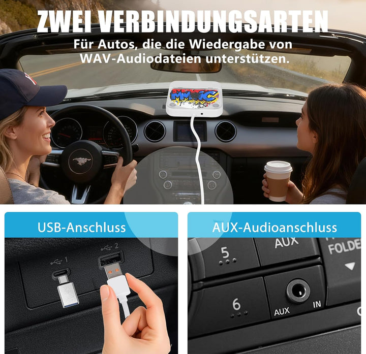 Externer CD Player für Auto mit USB/AUX Anschluss, Plug & Play | Stossfestes Design | Breites Anwend