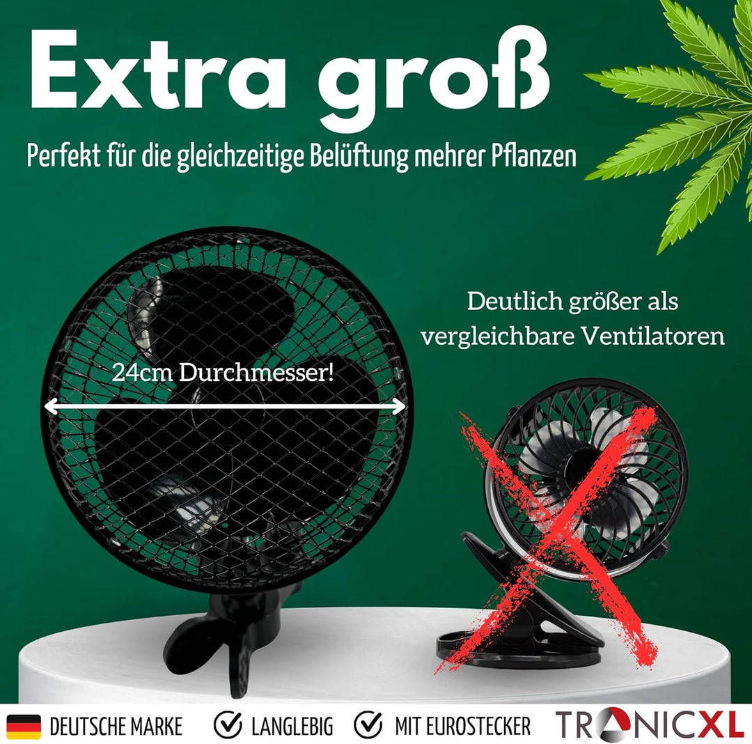 Premium Oszillierender Grow Clip Ventilator oszillierend I Extra gross I kompatibel mit Growbox für