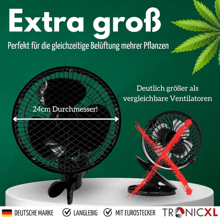 Premium Oszillierender Grow Clip Ventilator oszillierend I Extra gross I kompatibel mit Growbox für