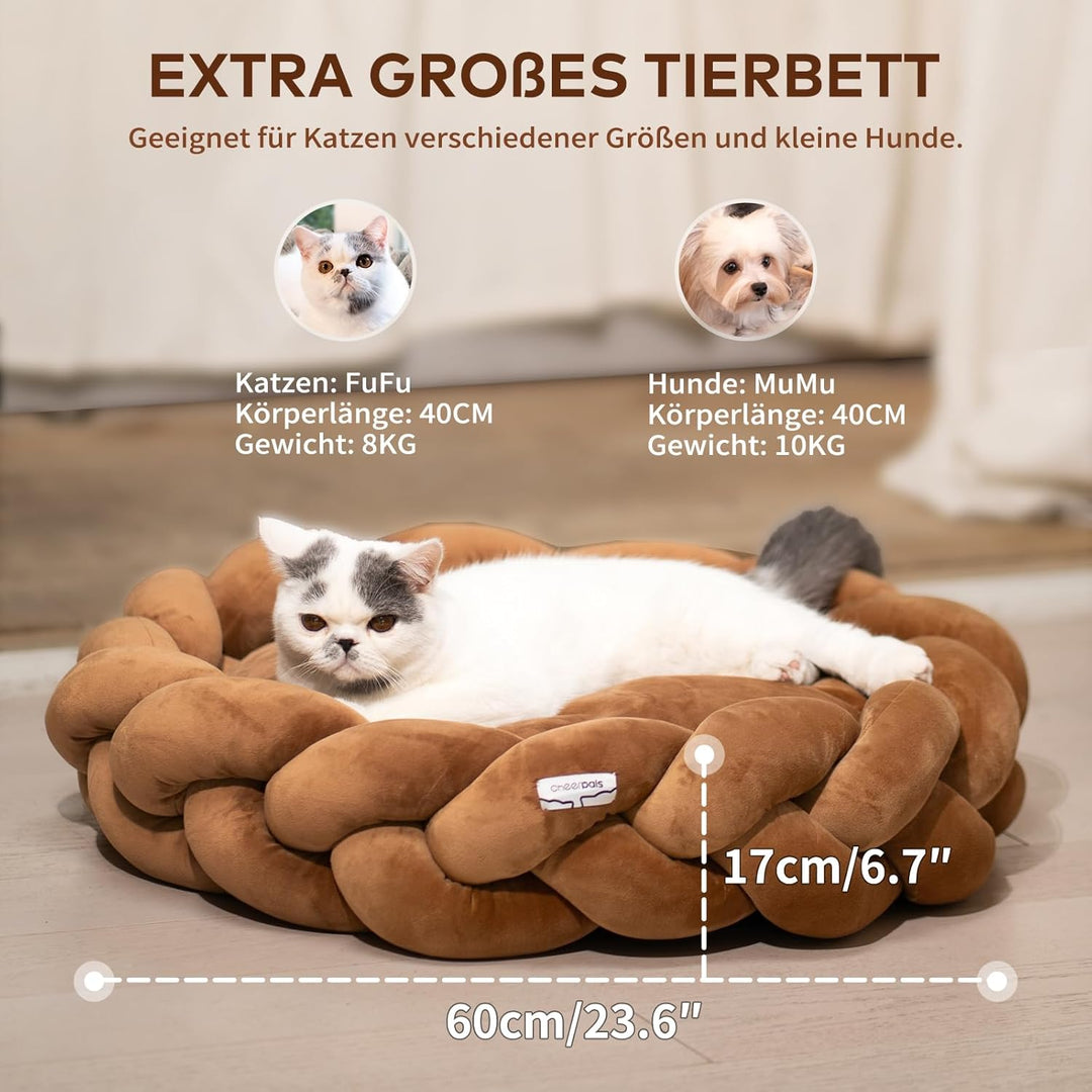 CheerPals Grosses Katzenbett 60cm, Waschbar Geflochtenes Kuschelhöhle, Hundebett mit Hochelastischer