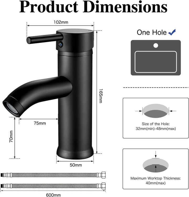 kisimixer Wasserhahn Bad Schwarz Waschtischmischer, Einhandmischer Waschbecken Armaturen mit Kalt/Wa
