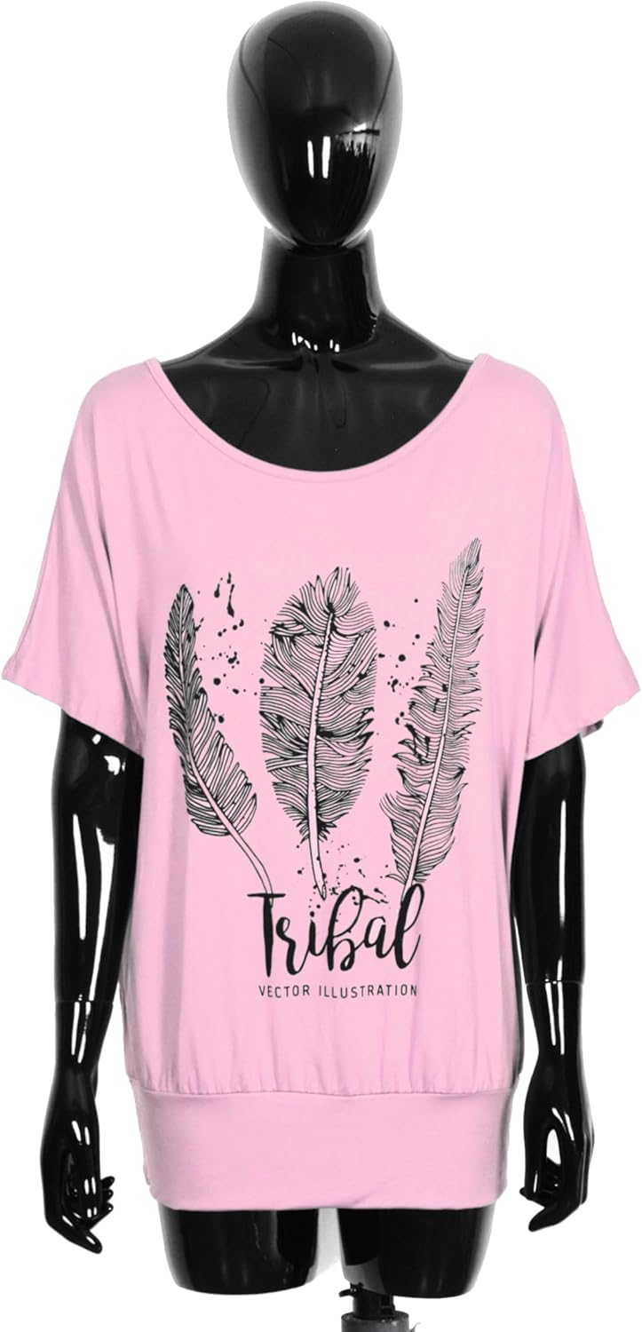 Van Der Rich ® - Oversize T-Shirt mit Fledermausärme - Damen #Feder-rosa M, #Feder-rosa M