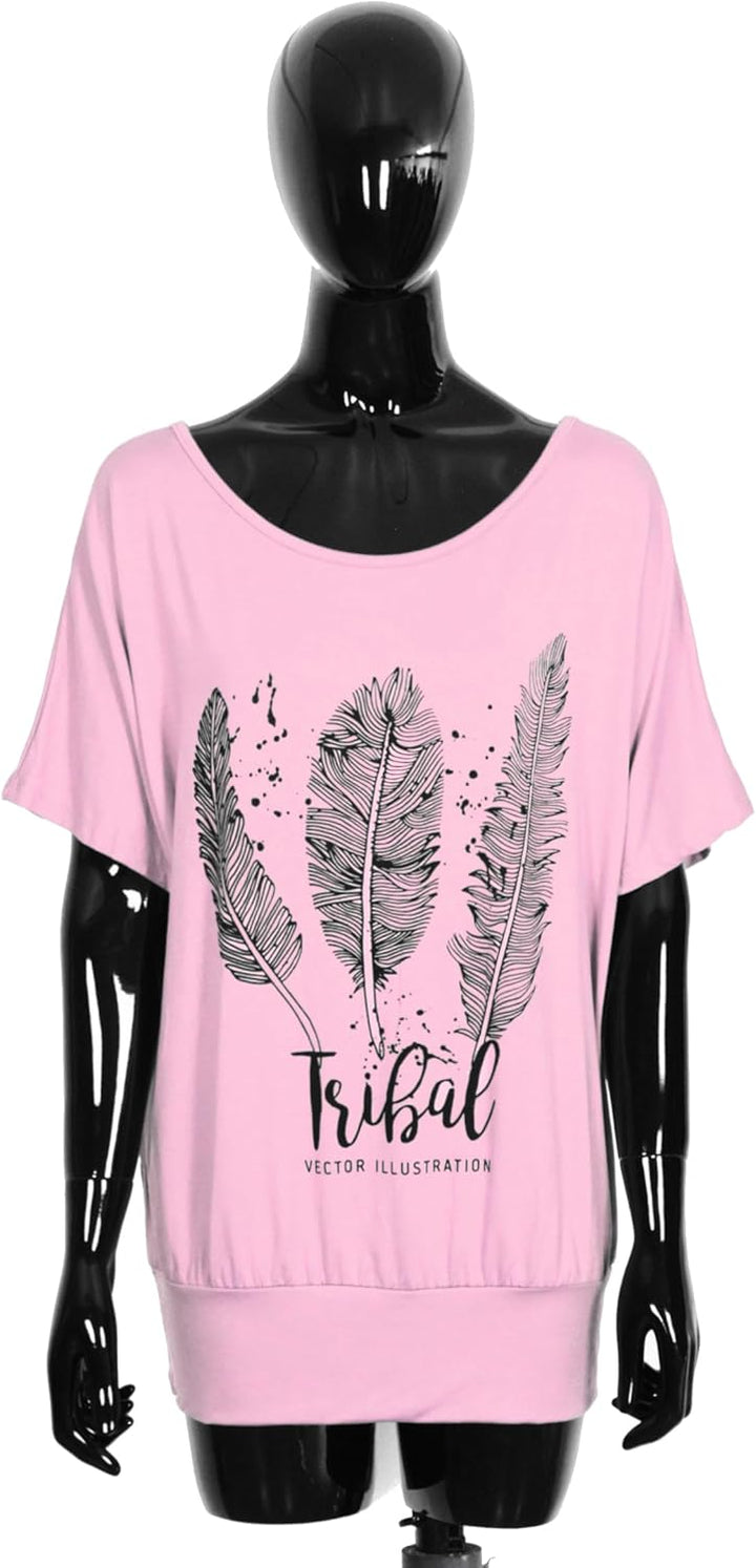 Van Der Rich ® - Oversize T-Shirt mit Fledermausärme - Damen #Feder-rosa M, #Feder-rosa M