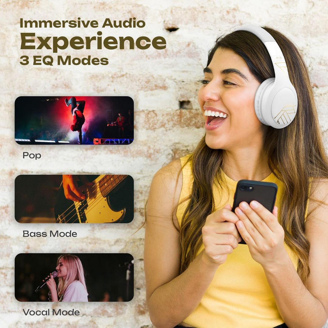 PowerLocus Bluetooth Kopfhörer Over Ear, Kopfhörer Kabellos mit 3-EQ modi, 60std. Spielzeit, Hi-Fi-S