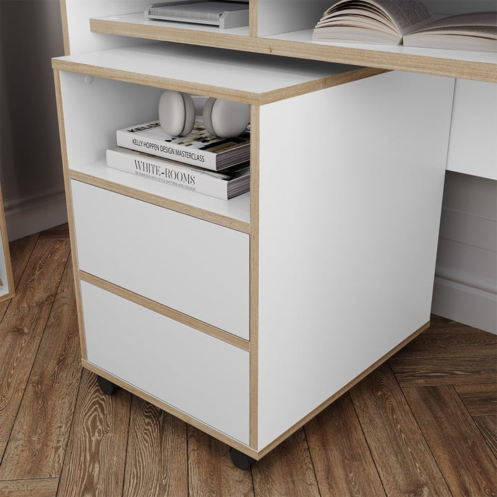 Vicco Rollcontainer Tetrix, Weiss, 42 x 55 cm mit Regalen und 2 Schubladen, Weiß