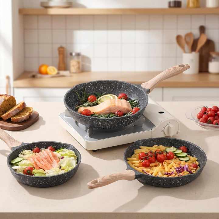 JEETEE Aluminium Bratpfanne 20 cm, Pfanne mit Antihaft-Beschichtung, Induktion Gas, gross robust & l