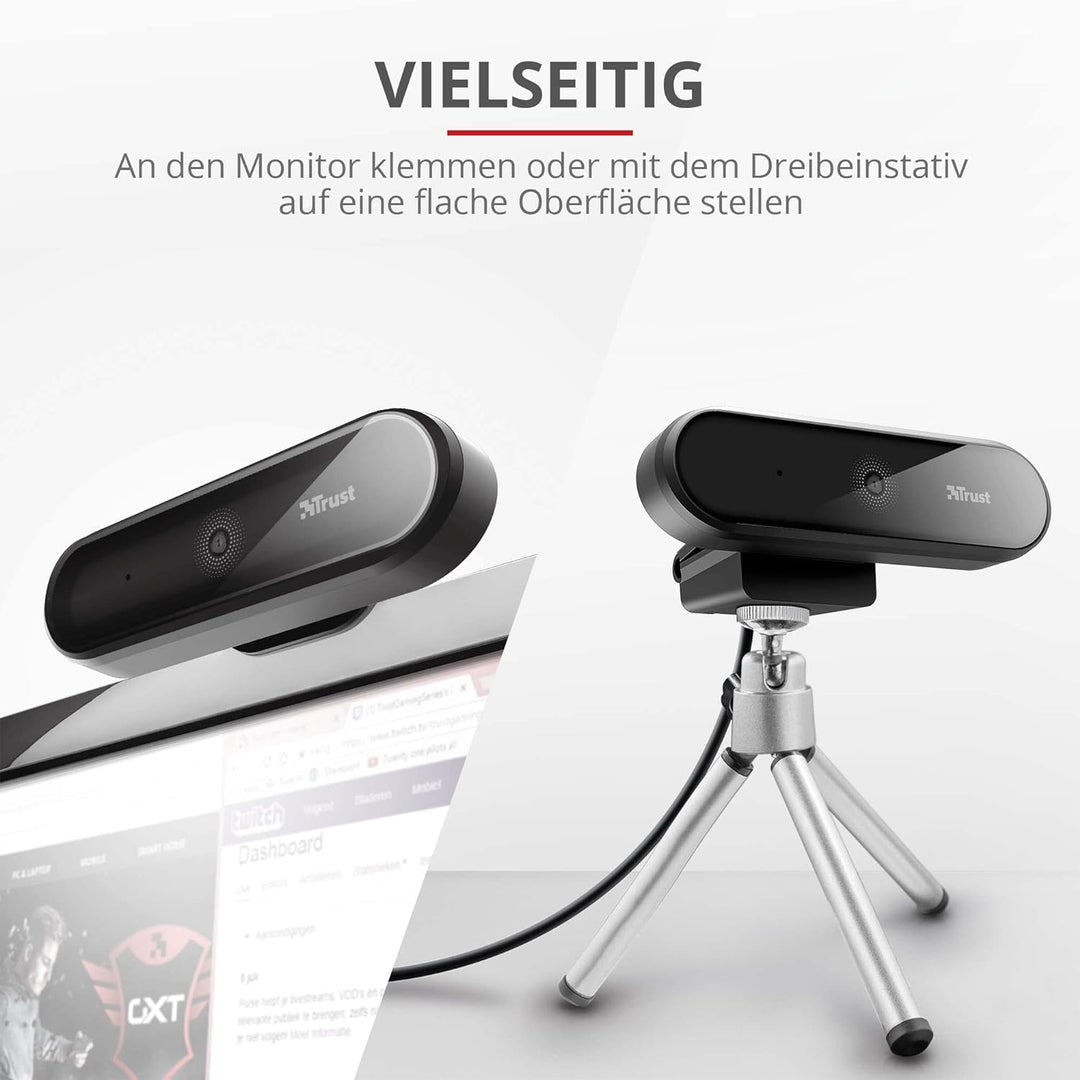 Trust Tyro Webcam Full HD 1080p mit Mikrofon für PC, Weitwinkel, Auto Fokus, USB Plug and Play, Vide