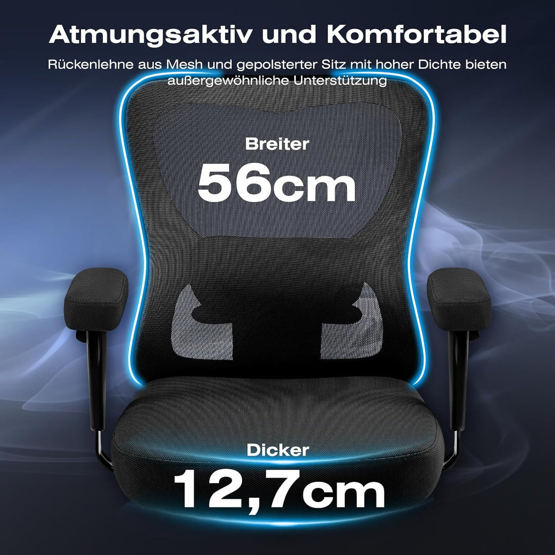 Hellove Bürostuhl Ergonomisch 230KG, Schreibtischstuhl mit Verstellbarer Armlehnen und Lendenwirbels