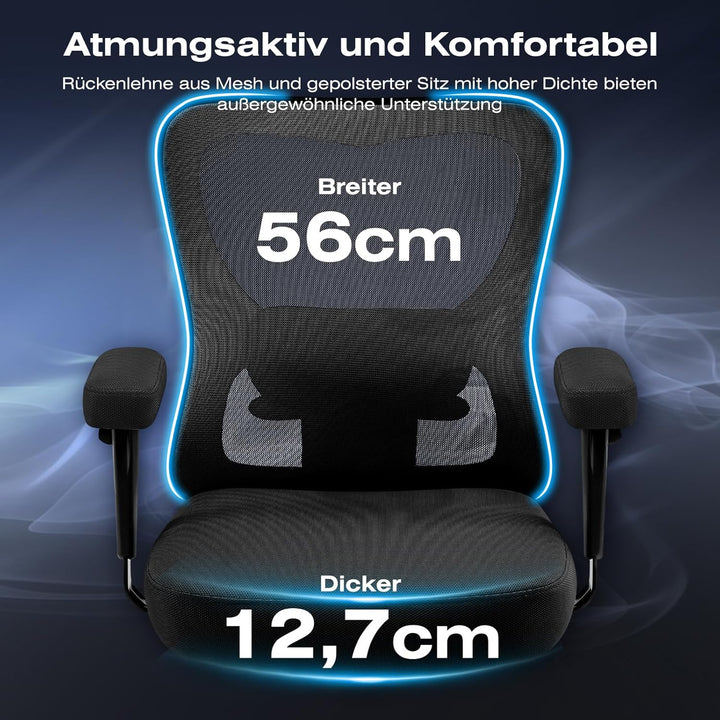 Hellove Bürostuhl Ergonomisch 230KG, Schreibtischstuhl mit Verstellbarer Armlehnen und Lendenwirbels