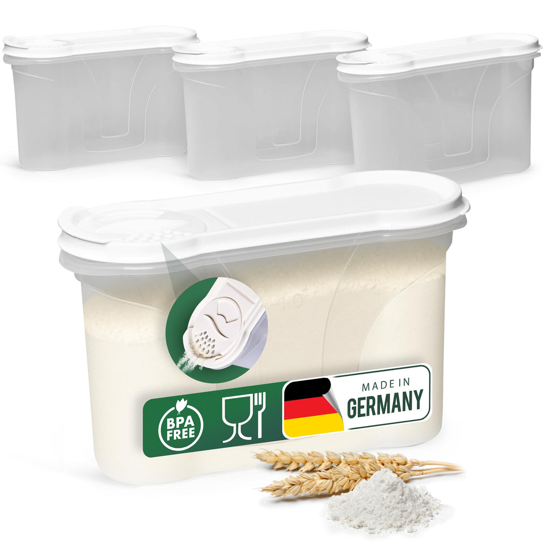 Novaliv Schüttdosen 4 STÜCK Vorratsdose zum Streuen 1,3 Liter - Masse (LxBxH): 22 x 13 x 8,5 cm - Do