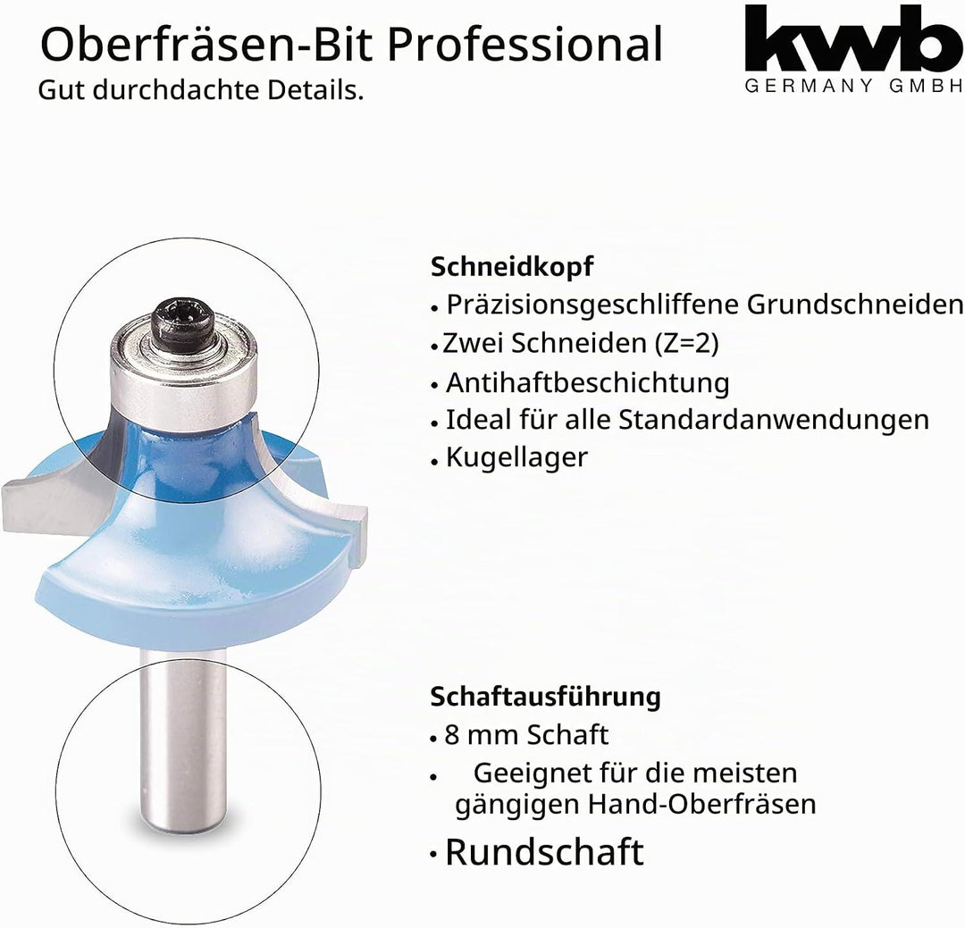 kwb Abrundfräser Ø 32 mm, hartmetallbestückt mit Anlaufkugellager, präzisem Spannschaft und optimier