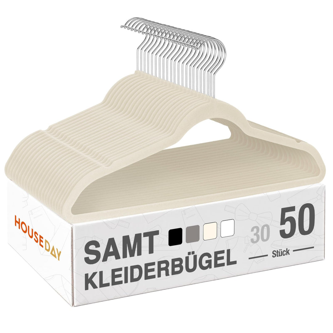 HOUSE DAY Kleiderbügel Samt 50er Set, Kleiderbügel Platzsparend, Bügel rutschfest und Samtbügel Schm