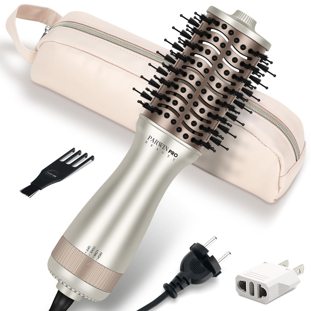 Mini Reise-Warmluftbürste, PARWIN PRO BEAUTY Ovale Föhnbürste mit automatischer Doppelspannung 110–2