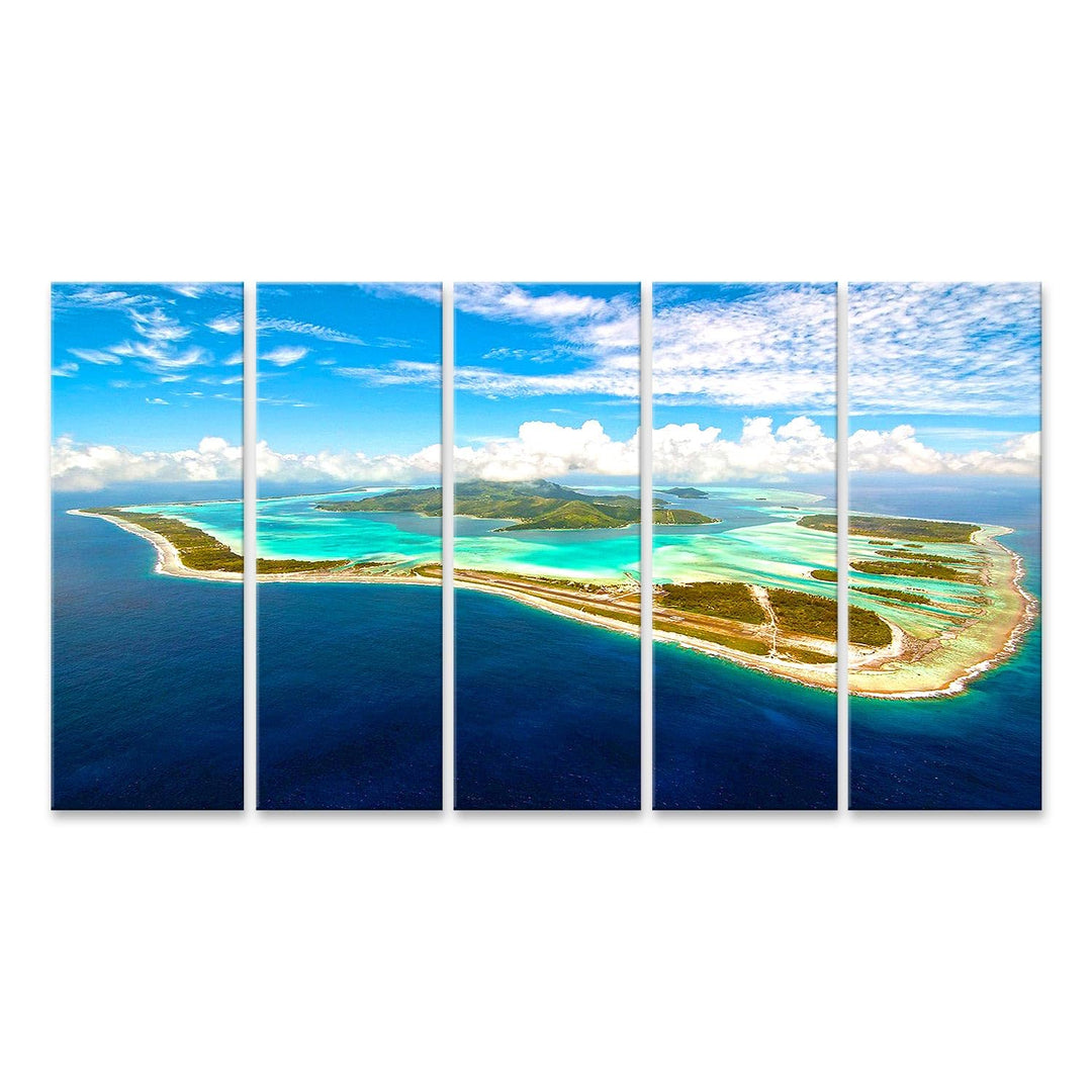islandburner Bild auf Leinwand Bora Bora Insel Bilder Wandbilder Poster Leinwand 160x80cm - 5 Teile