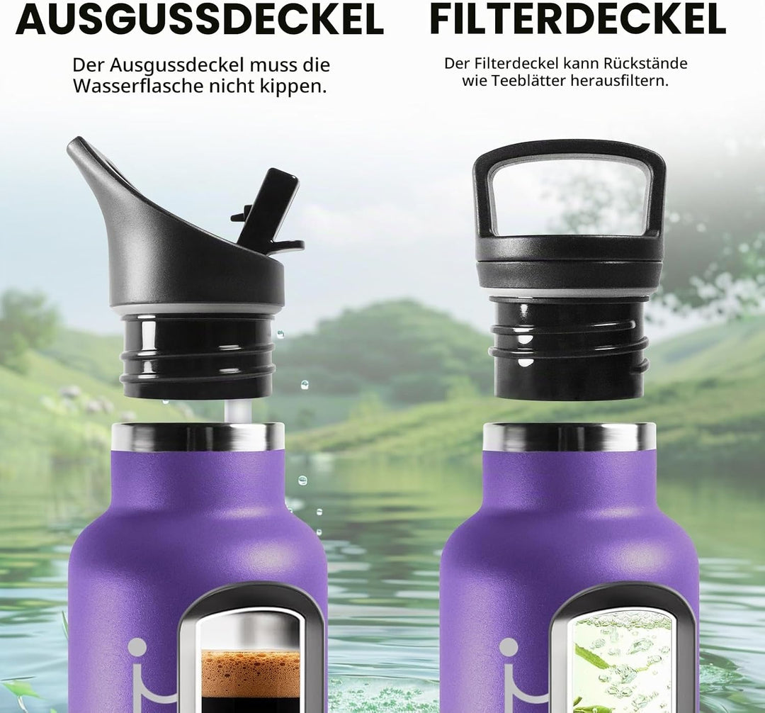 HoneyHolly Trinkflasche 1L, BPA-Frei, Trinkflasche Edelstahl, Thermosflasche, Auslaufsichere Isolier