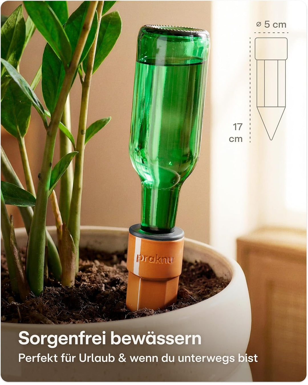 Praknu 6x Tonkegel Bewässerung Gross – Bis zu 14 Tage – Auslaufsicherem mit Adapter – Bewässerung fü
