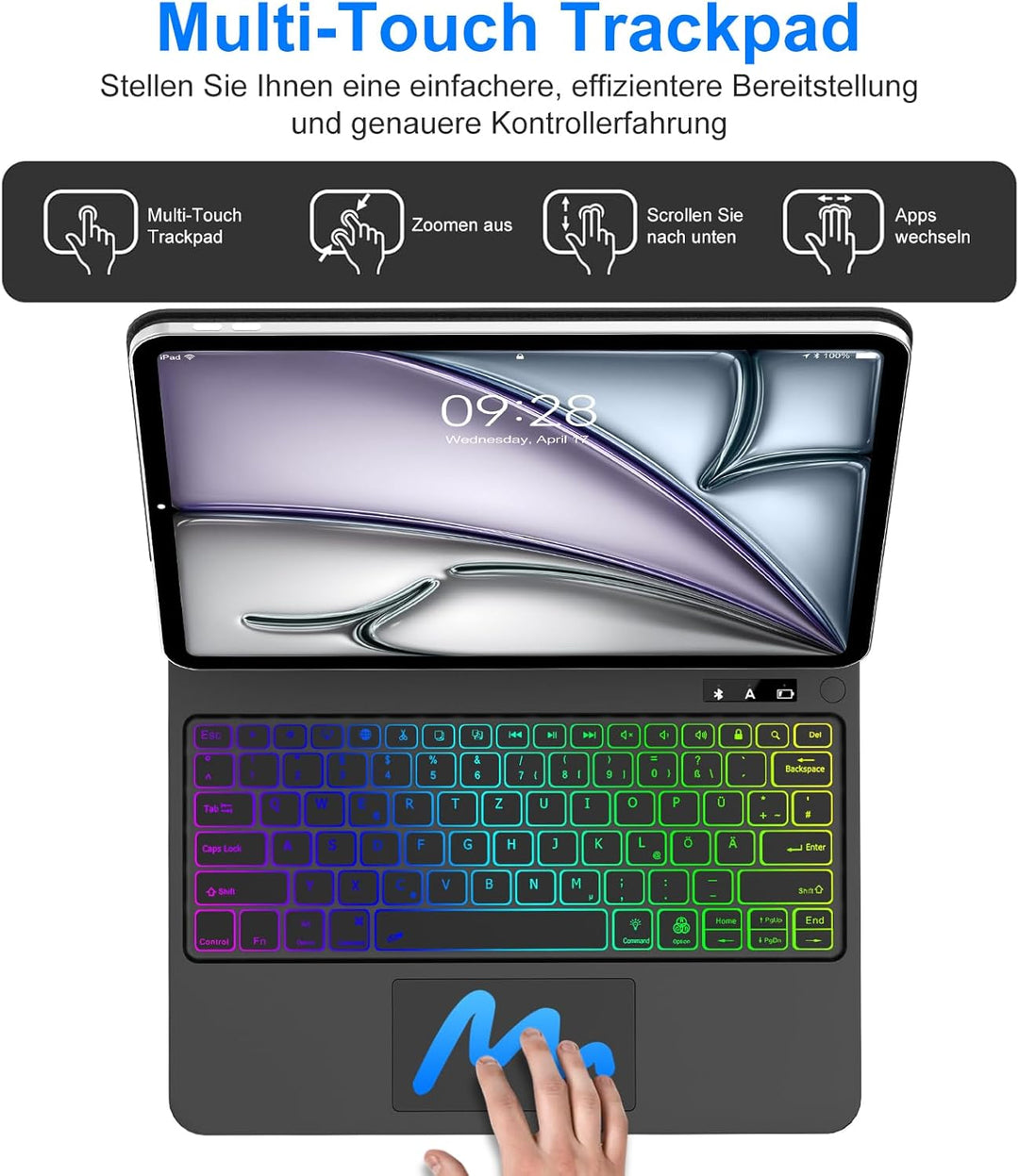 Magic Keyboard für iPad Air 11Zoll M4 2026 M3 2025 M2 2024, Air 5/4 Gen 10.9 Zoll, Multi Touch Track