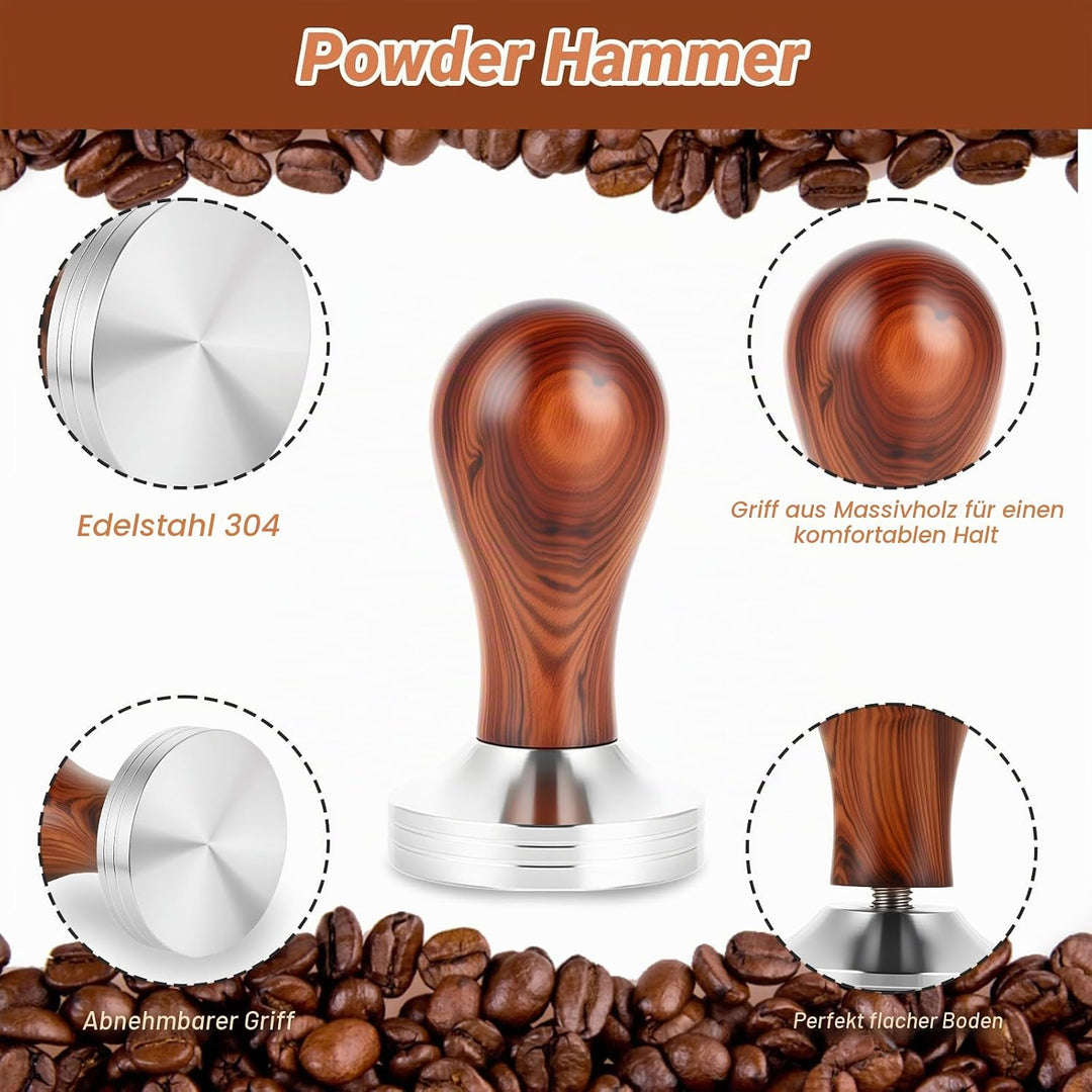 Kaffee Tamper 51mm Set Edelstahl, Espresso Zubehör mit 350ml Milchkännchen | Espresso Zubehör Set •