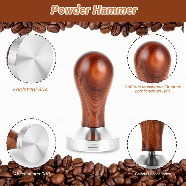 Kaffee Tamper 51mm Set Edelstahl, Espresso Zubehör mit 350ml Milchkännchen | Espresso Zubehör Set •