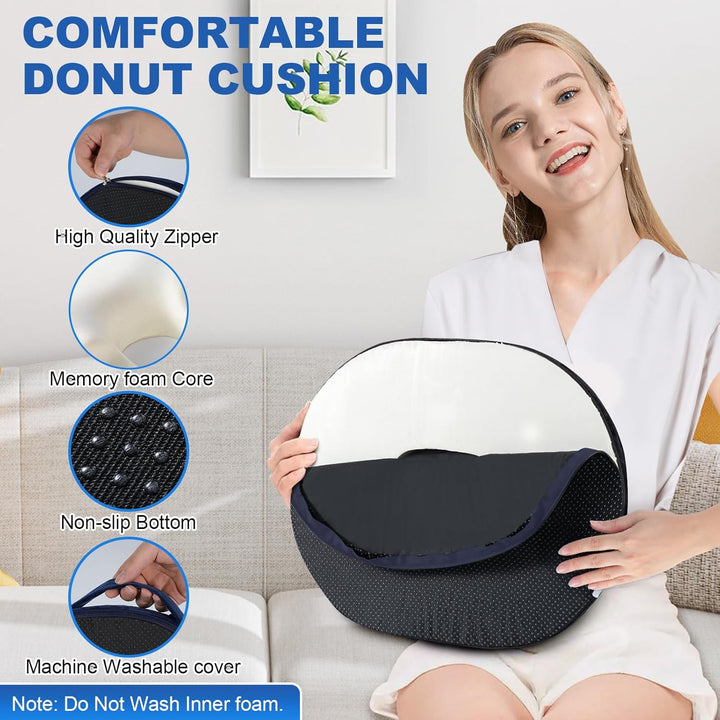 Donut Sitzkissen aus Memory Foam – Ergonomisches Ringkissen für Büro, Auto & Homeoffice – Druckentla