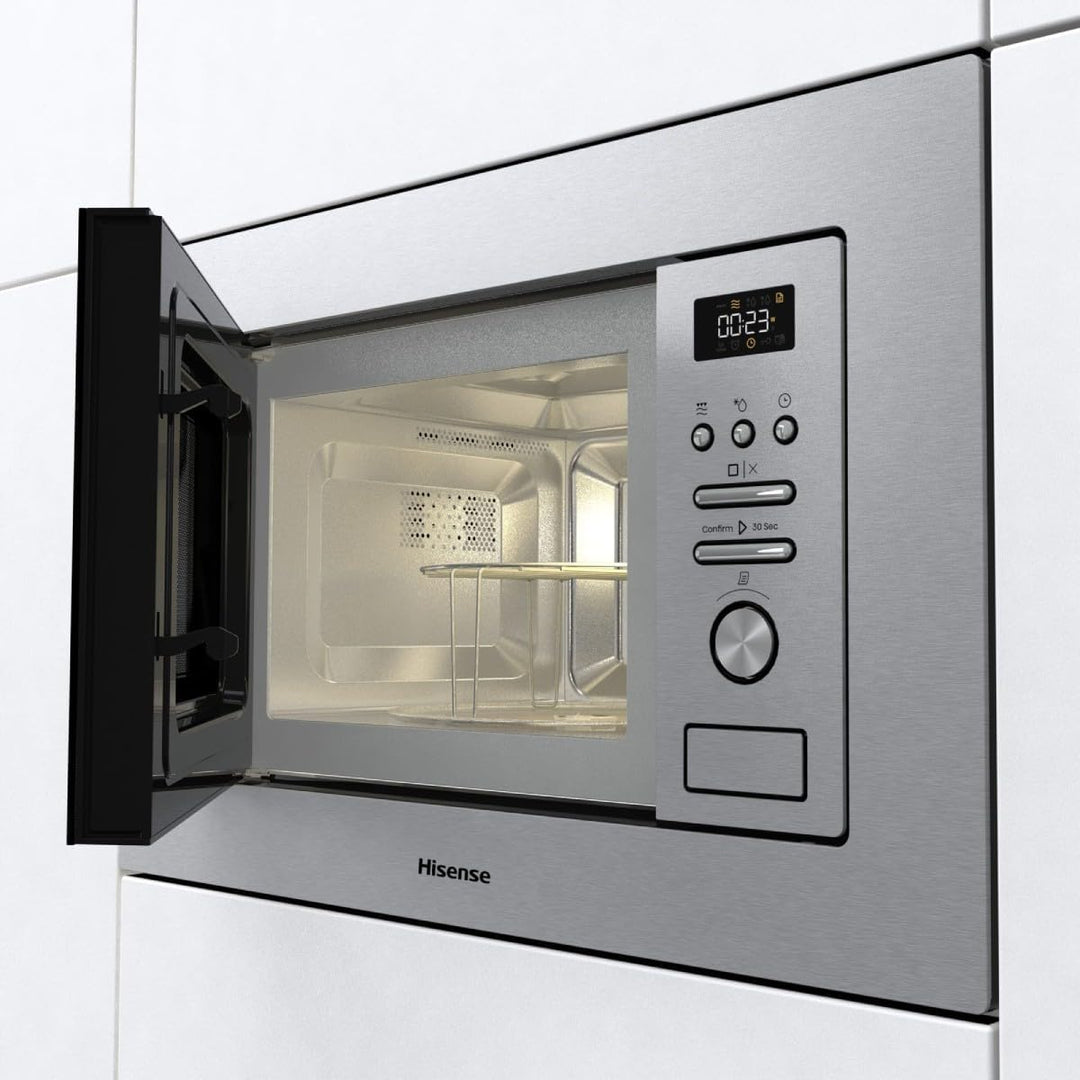 Hisense BIM320G41X Einbau-Mikrowelle, 1000 W, 20 l, Höhe 38,8 cm x Breite 59,5 cm, Edelstahl, 5 Leis
