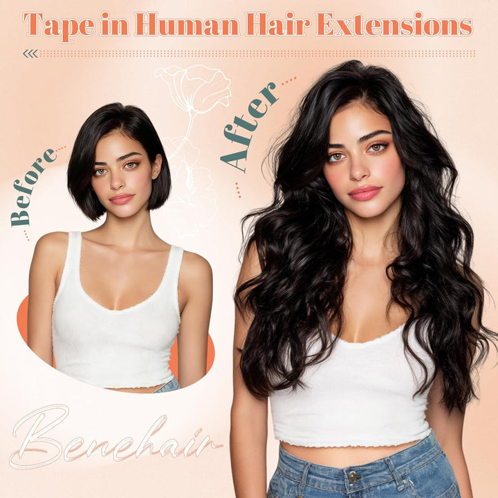 Benehair Tape in Extensions Echthaar, Invisible Tape Extensions Echt Haar, 20Pcs 30g Haarverlängerun