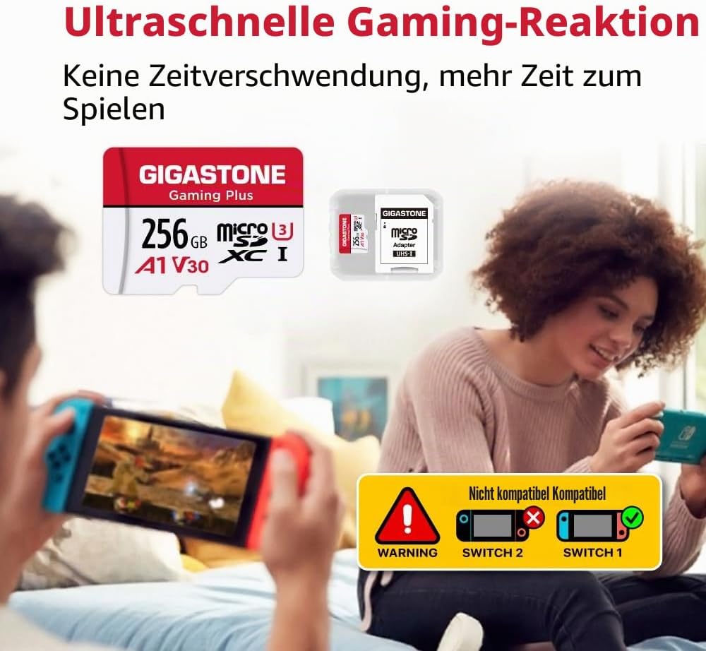 Gigastone 256GB Micro SDXC-Speicherkarte, Gaming Plus Serie, Lesegeschwindigkeit bis zu 100 MB/s, ko