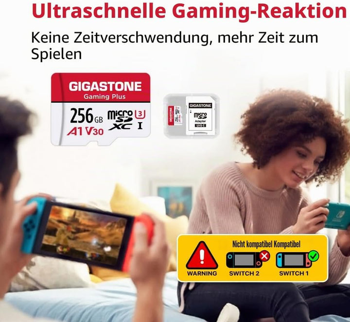 Gigastone 256GB Micro SDXC-Speicherkarte, Gaming Plus Serie, Lesegeschwindigkeit bis zu 100 MB/s, ko