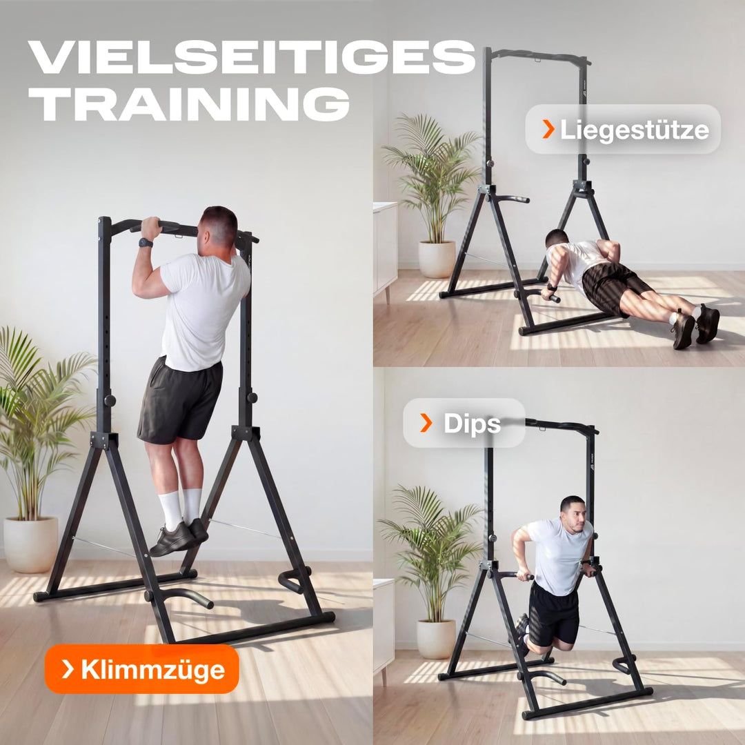 Parex Klappbarer Power Tower – 4-in-1 Klimmzugstange freistehend & Dip Station, Höhenverstellbare Kr