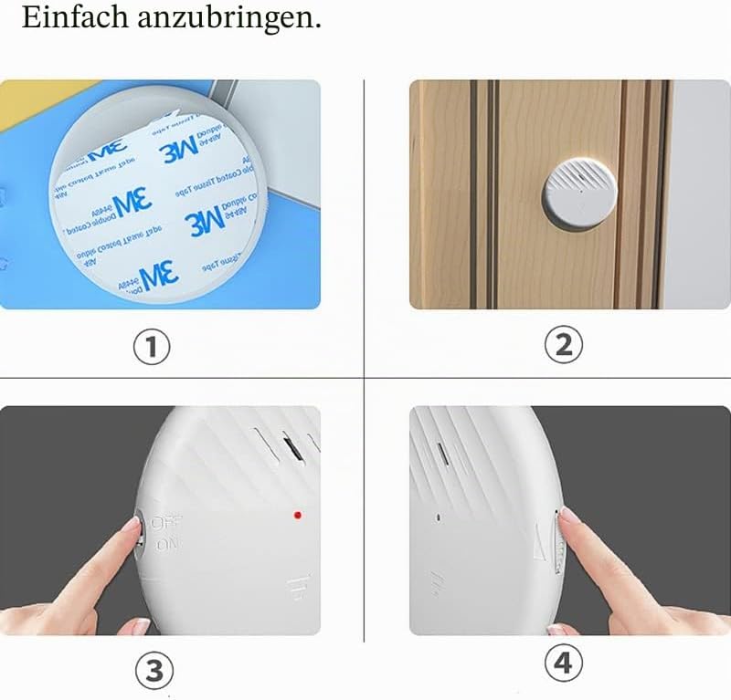 ThreeH Vibrationssensor Alarm 125dB Laut Schlank mit Batterien Einstellbare Empfindlichkeit LED-Anze