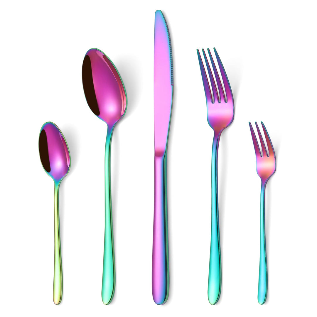 60 Teilig Besteck Set Regenbogen, Edelstahl Besteckset für 12 Personen, Essbesteck Set mit Abendesse