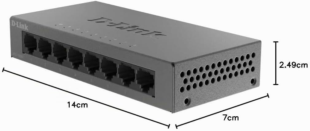D-Link DGS-108GL 8-Port Unmanaged Gigabit Switch (ohne Lüfter, Low Profile Metallgehäuse, Desktop, P