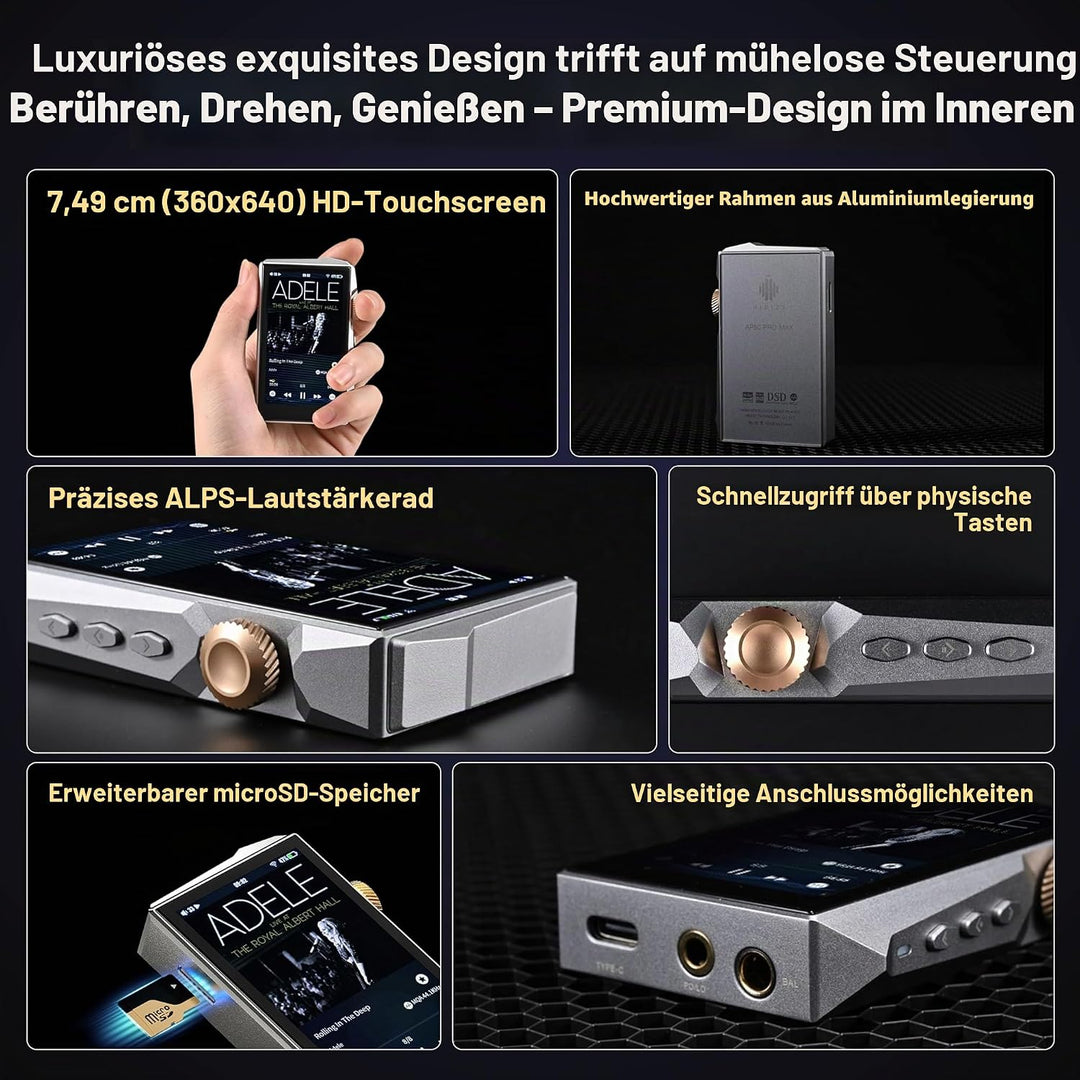Hidizs AP80 PRO MAX MP3 Player mit Bluetooth WLAN, Hi-Res Streaming DLNA und AirPlay Wireless, Zwei