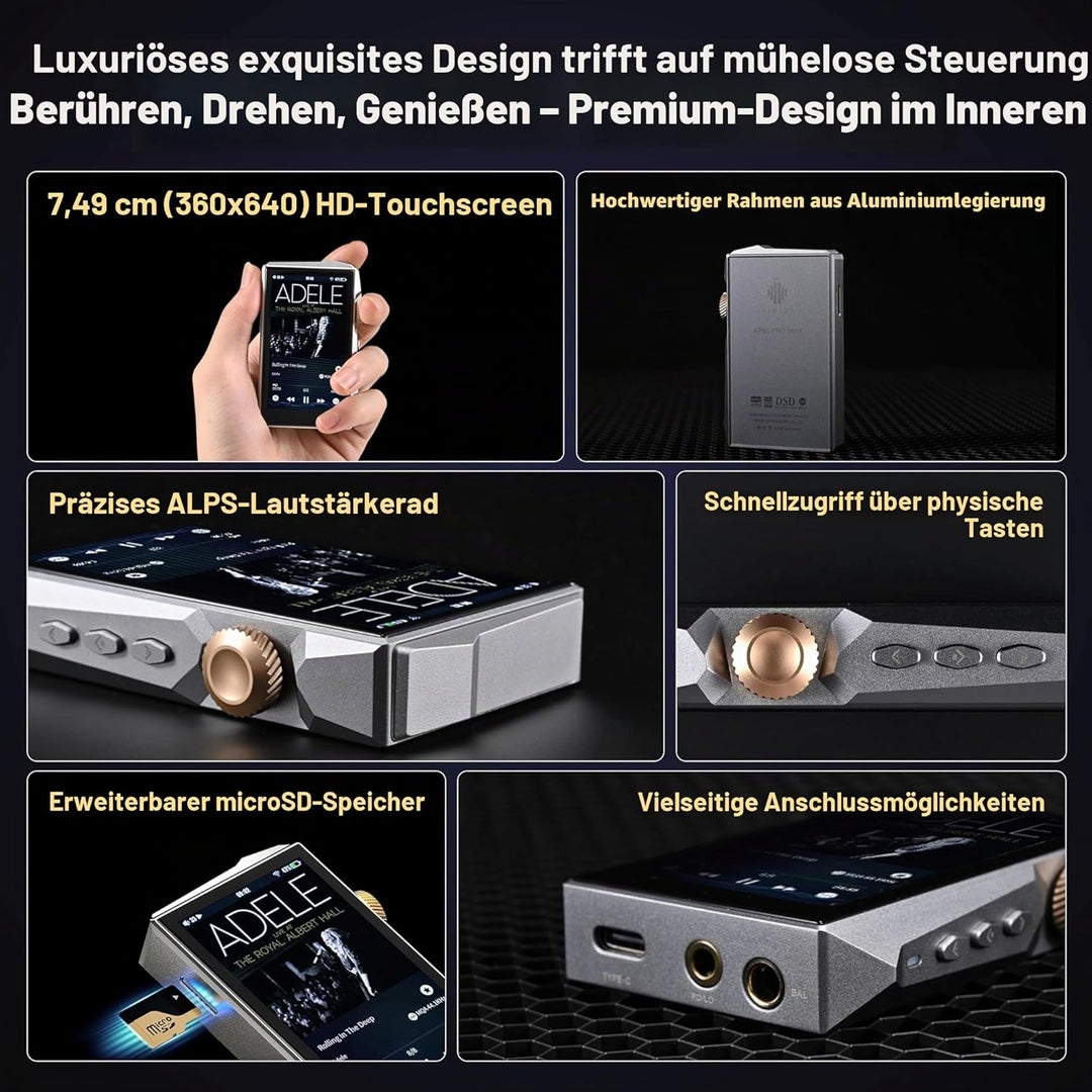 Hidizs AP80 PRO MAX MP3 Player mit Bluetooth WLAN, Hi-Res Streaming DLNA und AirPlay Wireless, Zwei