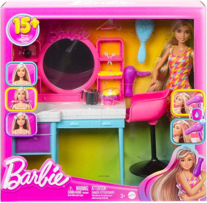 BARBIE Totally Hair Spielset - Puppe, Frisiertisch, 15+ Accessoires, Farbwechseleffekt, für Kinder a