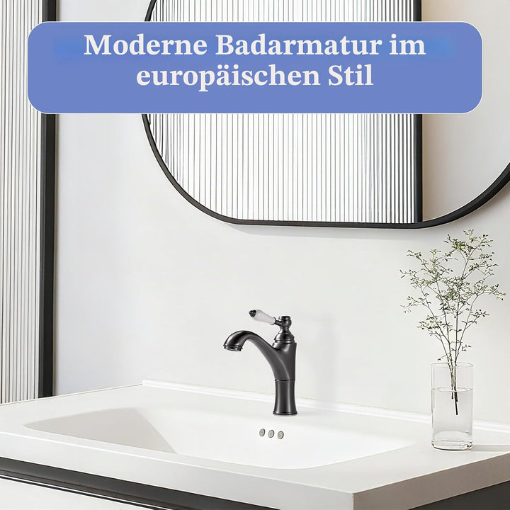Wasserhahn Bad Dunkelgrau, Waschtischarmatur Mischbatterie Waschbecken Armaturen, Einhebel-Badezimme