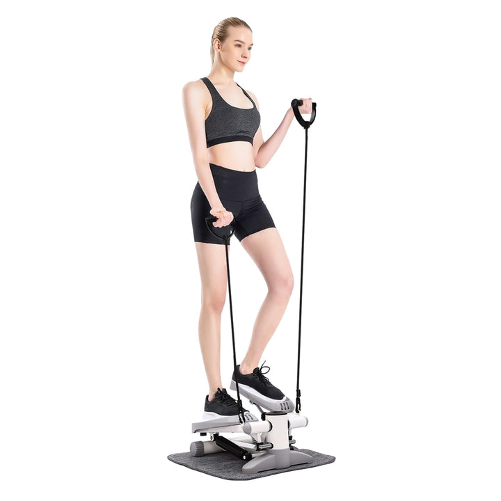 Fitness Stepper, Tragbar Stepper für zuhause, Mini-Stepper mit Widerstandsbänder, Einstellbare Höhe