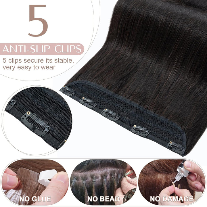 SEGO Haarteil Clip in Extensions Echthaar DICKER Haarverlängerung 1 Tresse 5 Clips Human Hair Glatt