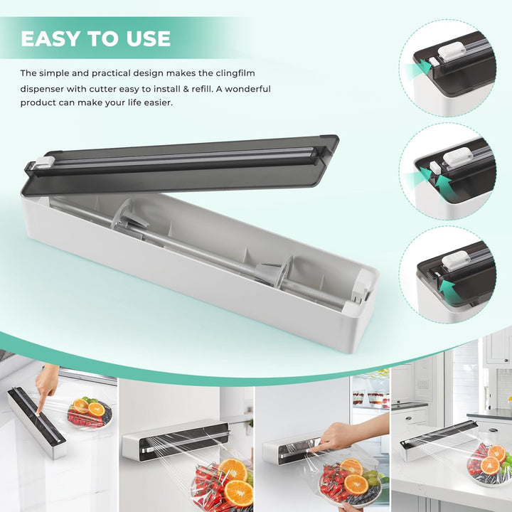 Frischhaltefolienspender mit Cutter - Magnetisch & Klebe, ohne Bohren, Folienschneider für Frischhal