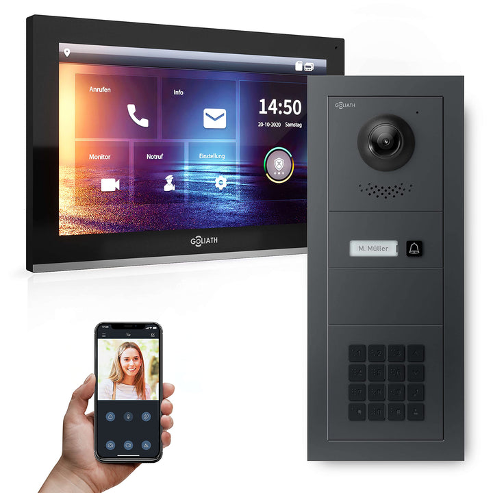 Goliath Hybrid | IP | Full-HD Video Türsprechanlage | App | 1-Fam | 1 x Full-Touchscreen 10" | Alumi