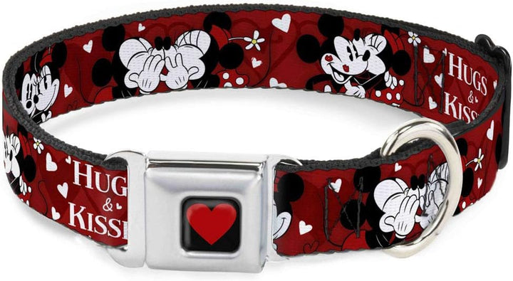 Buckle Down Sicherheitsgurt-Schnalle, Hundehalsband – Mickey & Minnie HUGS & Kisses Posen Rot/Weiss