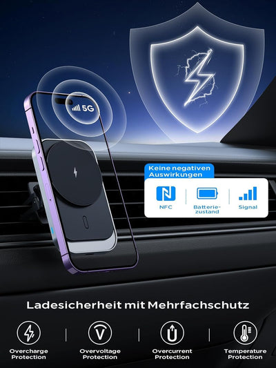 Handyhalterung Auto Mit Ladefunktion, Magnetisches Air Vent Dashboard drahtloses Auto-Ladegerät für