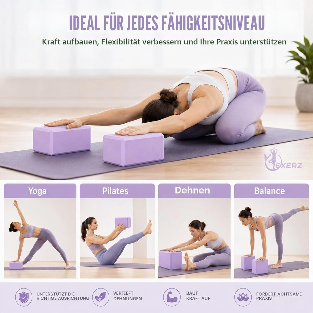 EXERZ Yoga Blocks 2 pack, Gym Blocks, Exercise Workout Fitness Bricks, Pilates Stretch Handstand Non