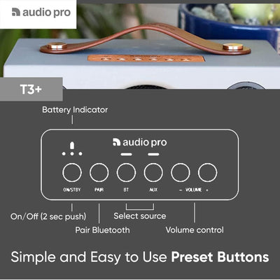 Audio Pro Addon T3+ White - Tragbarer Lautsprecher mit Bassreflexbox, Bluetooth & WiFi - Kabelloser