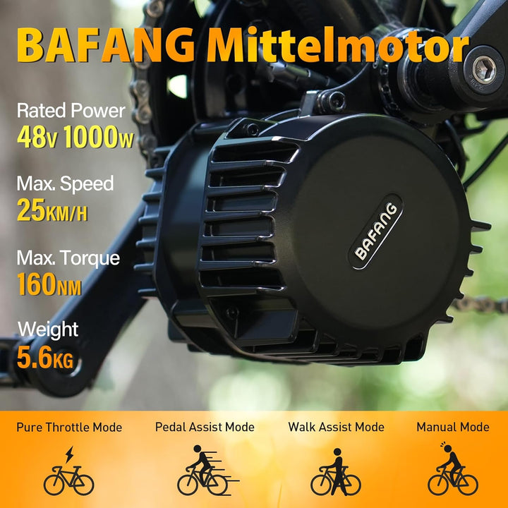 BAFANG Mittelmotor 250W/350W/500W/750W/1000W mit 13/15/20/22,4 Ah Akku, eBike Umrüstsatz with eBike