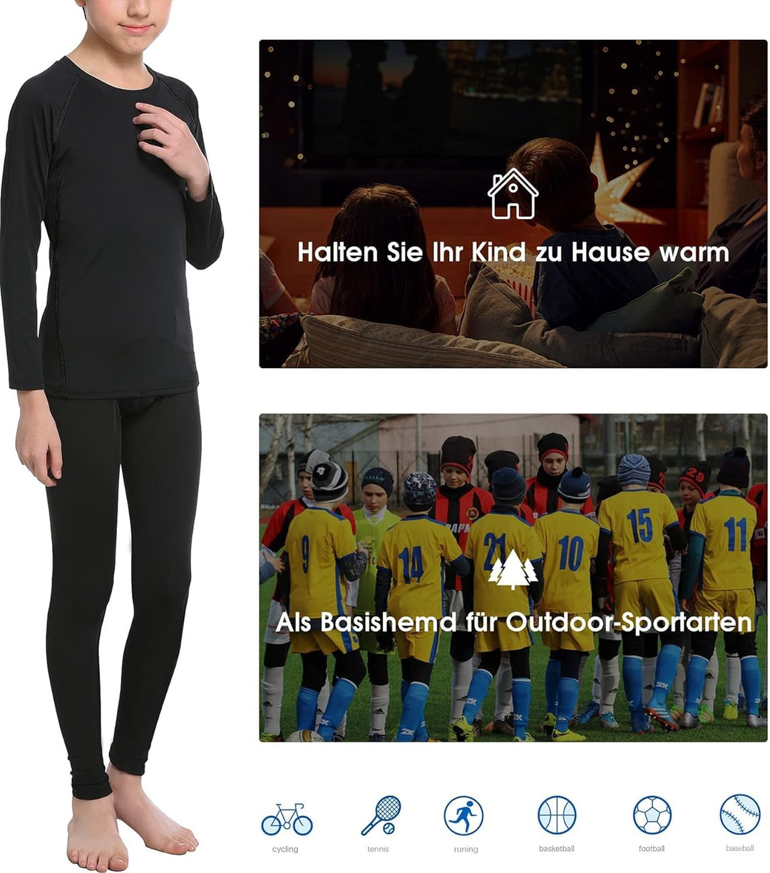 HOPLYNN - Thermal Underwear Set für Kinder Funktionsunterwäsche Skiunterwäsche Jungen Atmungsaktiv T