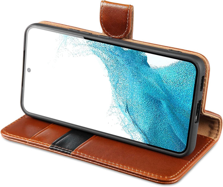 LENSUN Echtleder Hülle für Samsung Galaxy S22, Handyhülle [Echtes Leder] [Kickstand] [RFID Schutz] L
