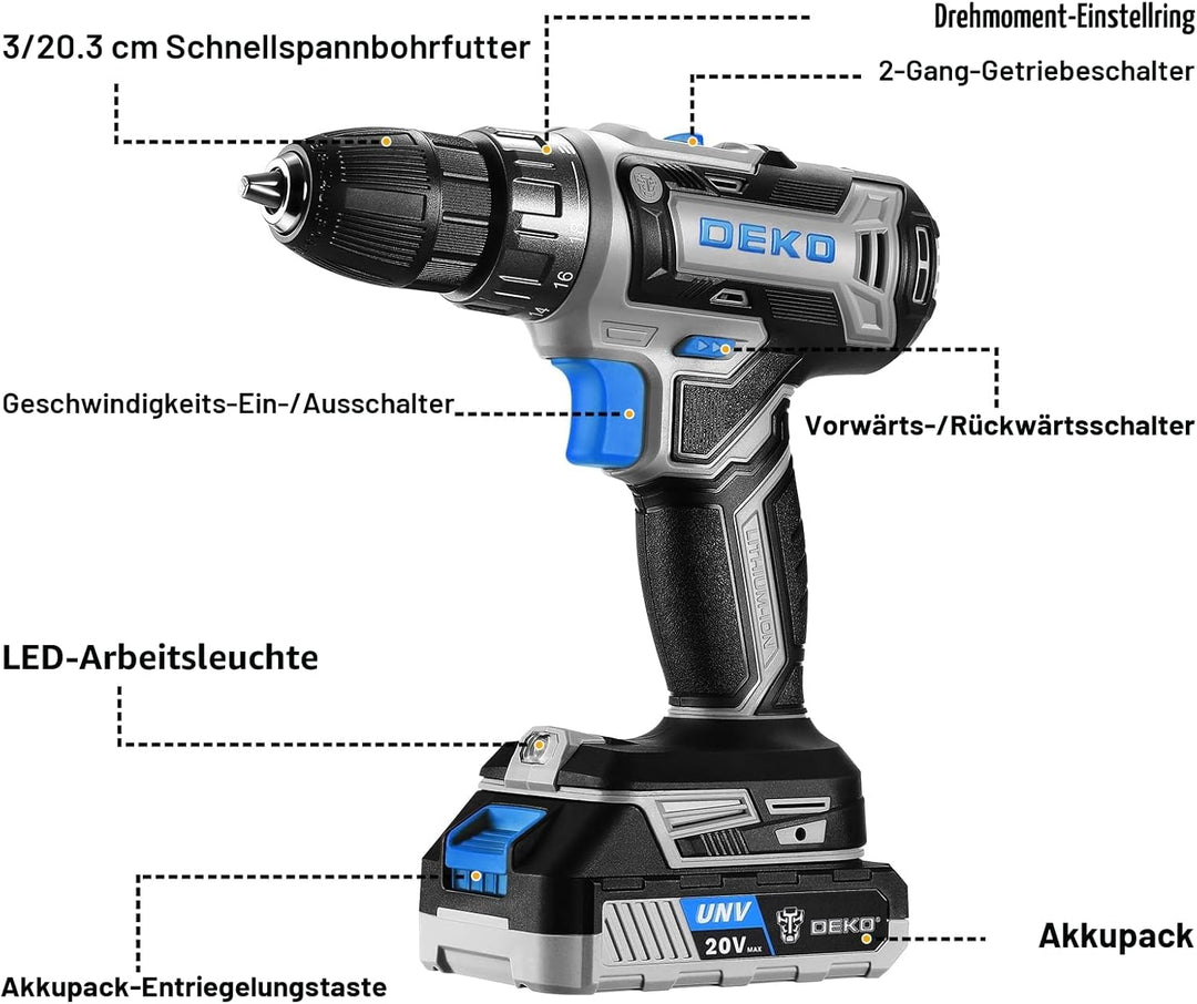 20 V Akkuschrauber für Damen:DEKOPRO 40 N.m Akku Schrauber mit Akku und Ladegerät，30 pcs Zubehör Boh