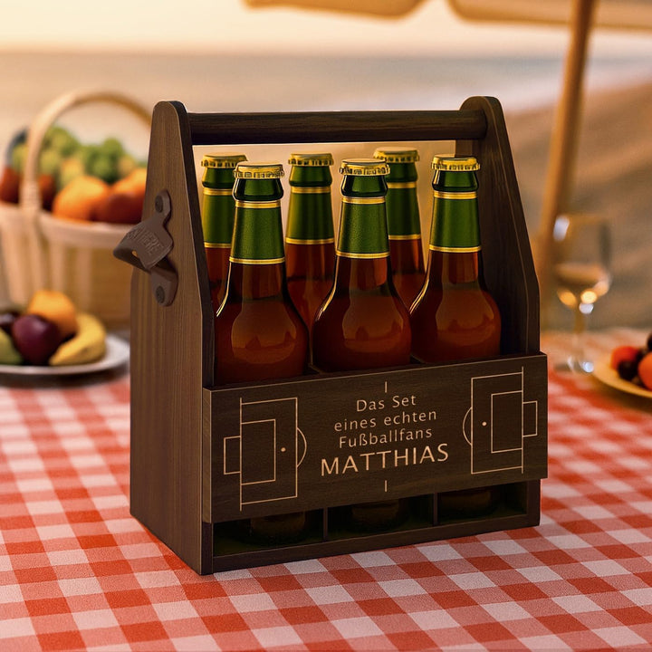Maverton Bierträger für 6 Flaschen 0,5L mit Gravur - Männerhandtasche mit Flaschenöffner - Grösse: 2