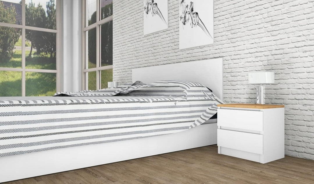 VBChome Nachttisch 40 x 30 x 40 cm Weiss-Eiche Nachttisch mit Zwei Schubladen für das Schlafzimmer G